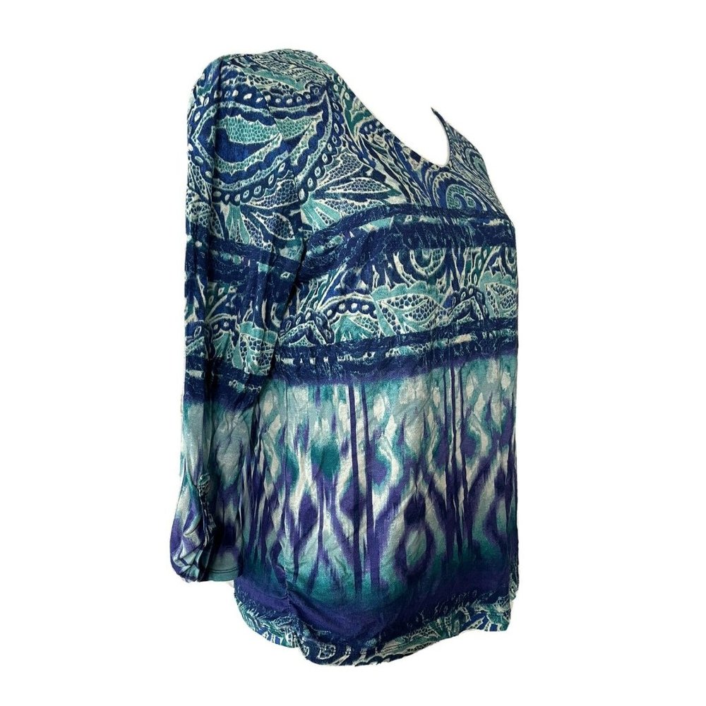 Chico's Blouse Large 2 Blue Purple 2/3 Sleeves